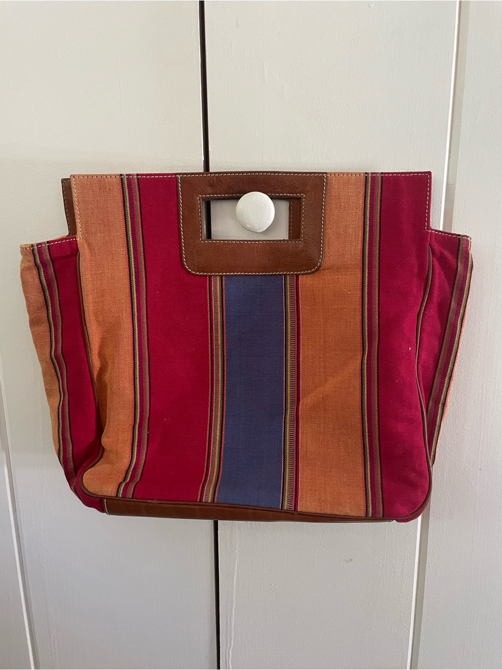 Barney’s New York Vintage Cut out Canvas Tote Bag Leather Trim large